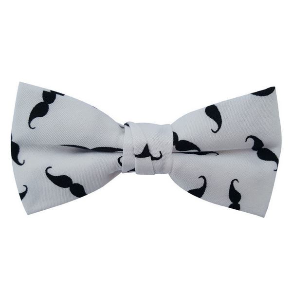 Black and White Mustaches Kids Bow Tie with Motifs