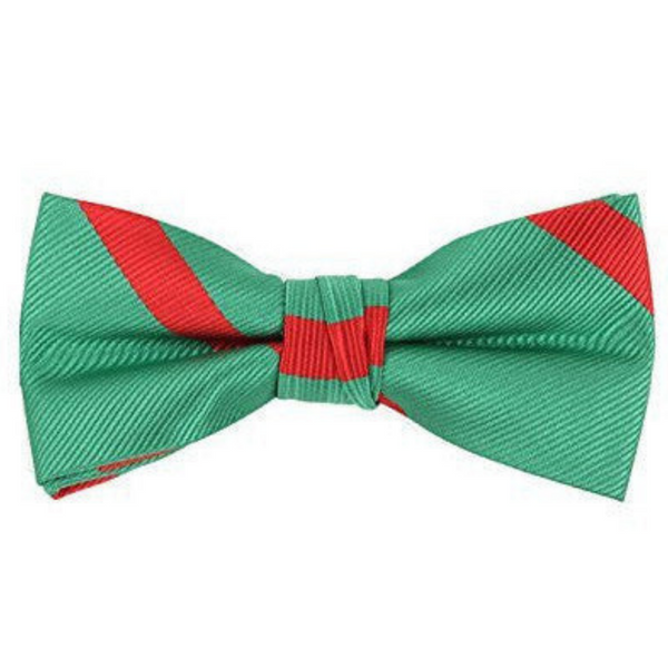 Green Bow Tie with Red Stripes - Boys Kids Pre Tied Adjustable Bowtie Christmas Holiday Party Dress up