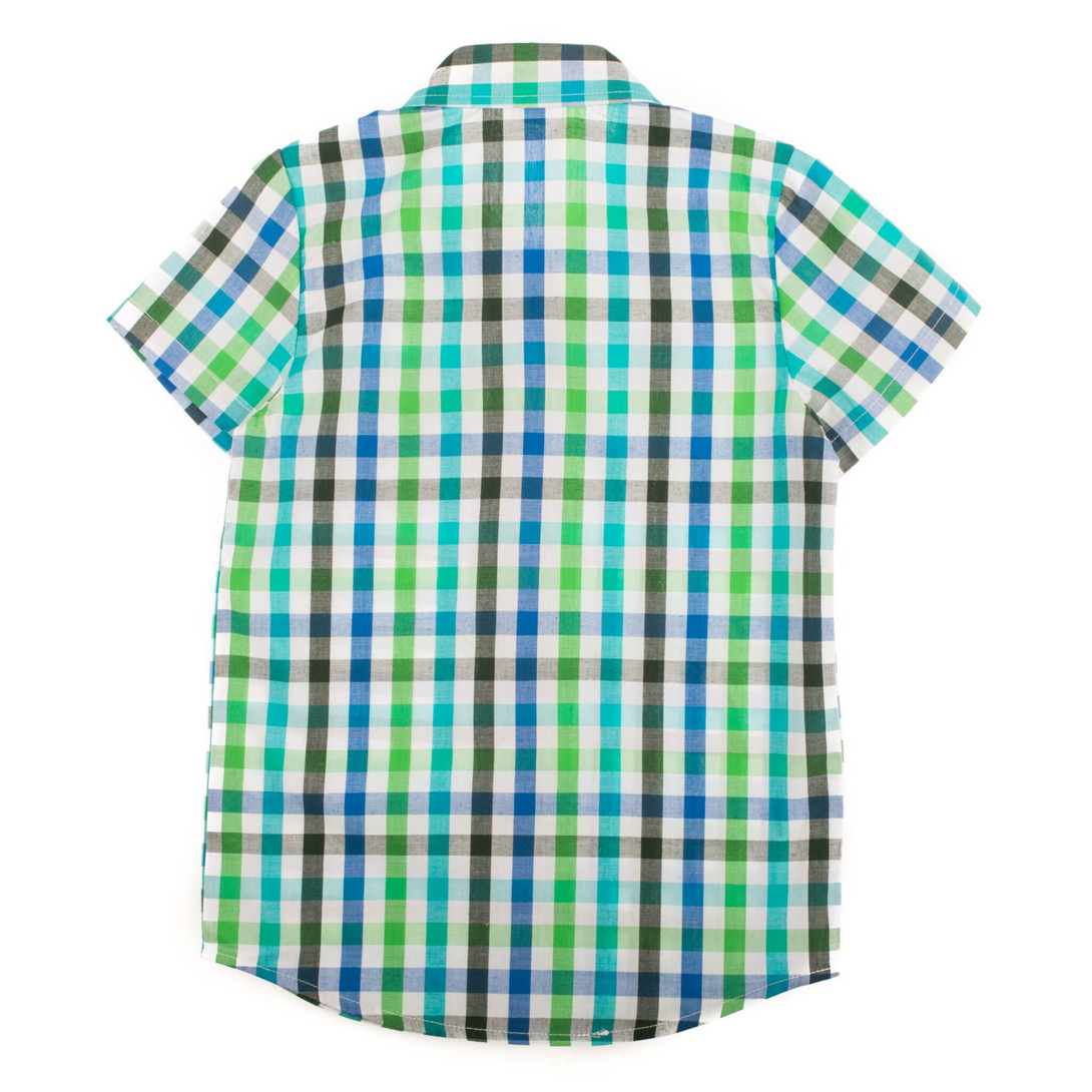 kids short sleeve blue and green button down shirt perfect for any occasion 