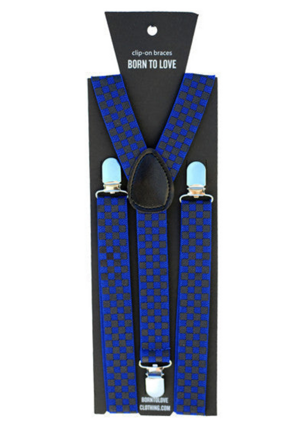 Blue and Gray Checkers Suspenders