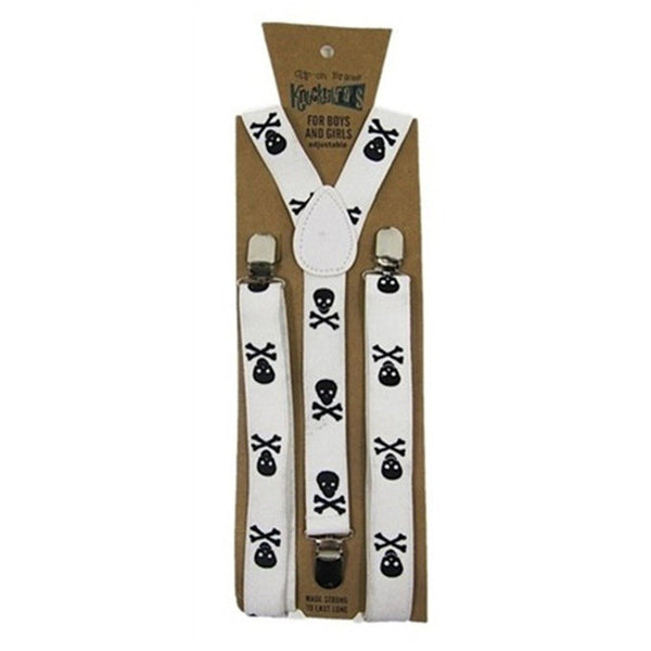 White with Black Skull Prints Suspenders